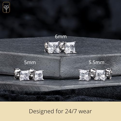 MAX + STONE Plated Sterling Silver Cubic Zirconia Stud Earrings (Round & Princess) - size: 5MM, style: Princess