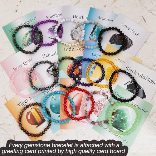 BROCC 16PCS Natural Healing Crystal Bracelets for Women 6mm Beads Bracelet | Healing Crystal Beads, Stretch Bracelet,Natural Stone,Handmade and easy to wear,Yoga Bracelets,Meaning Card Bracelet Gift Set
