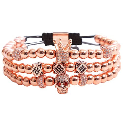 Mens Bracelet Beaded Bracelets Micro Pave Zircon Bracelets for Men Women Bracelets for Men Stainless Steel Cuff Bangle - color: J-rosegold