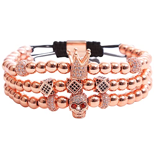 Mens Bracelet Beaded Bracelets Micro Pave Zircon Bracelets for Men Women Bracelets for Men Stainless Steel Cuff Bangle - color: J-rosegold