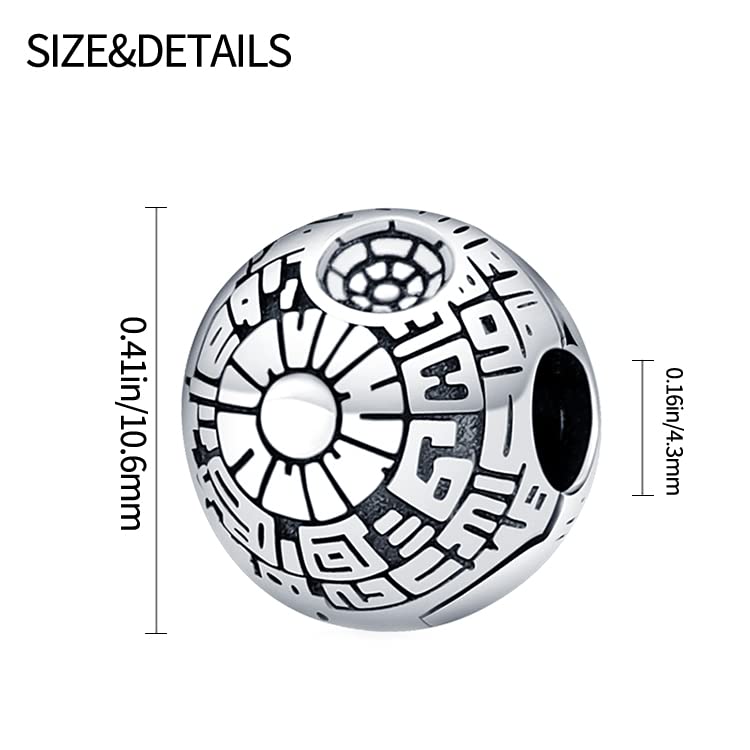 LIGHTDOG 925 Sterling Silve Charms fits Pandora Bracelets Necklace,5A Zircon Dangle Pendant Bead,Mother's Day Gift Jewelry Beads for Women - style: Death Star Clip Charm