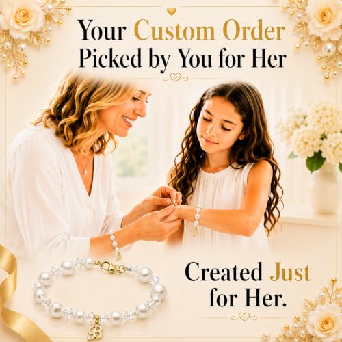 Baby Crystals Custom 14K Gold-Plated Initial Bracelet Charm, Birthday Keepsake Jewelry - style: Crystals White Pearls