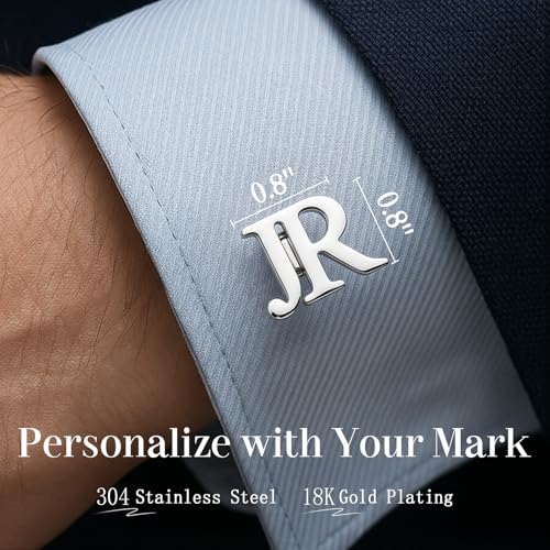Custom Men’s Cufflinks - Personalized Cuff Links Initials/Names/Dates - 18K Gold Plated 304 Stainless Steel - Ideal Father’s Day & Christmas Gift for Men - style: Name Cufflinks