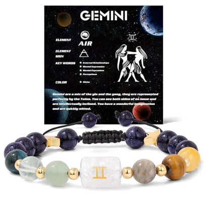 Zodiac Bracelets for Women 12 Constellations Healing Crystal Stone Beads Bracelet Birthday Zodiac Gifts Horoscope Spiritual Bracelet - color: Gemini-2