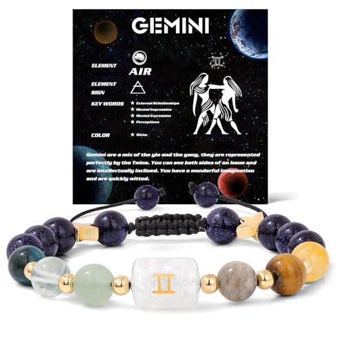 Zodiac Bracelets for Women 12 Constellations Healing Crystal Stone Beads Bracelet Birthday Zodiac Gifts Horoscope Spiritual Bracelet - color: Gemini-2