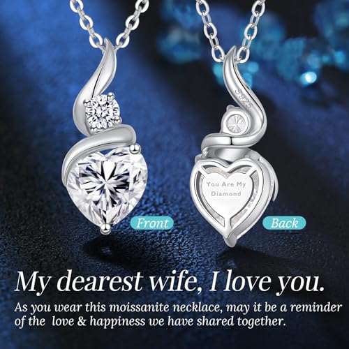 ANDSO Heart Moissanite Necklaces Birthday Jewelry Gifts for Women | S925 Silver /Gold Plating Birthstone Necklace, Ideal Anniversary Christmas Valentine Present for Mom Wife Her Girlfriend - style: Silver-3 Carat