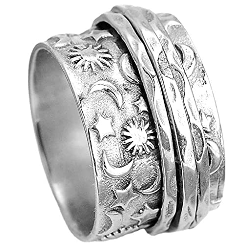 Jude Jewelers Stainless Steel Hammered Sun Moon Star Rotating Spinner Statement Band Ring