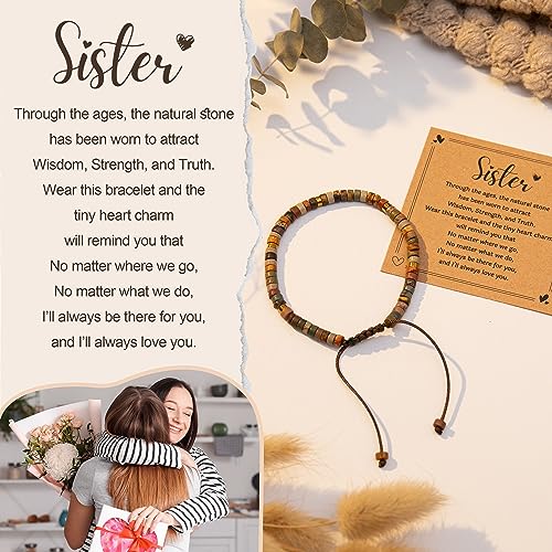 Inspirational Bracelet Gifts for Women, Natural Stone Beaded Bracelets | Thinking of You Get Well Soon Encouragement Healing Bracelets Christmas Day Birthday Gifts for Women Friends Sister - color: A-F JASPER STONE-Sister
