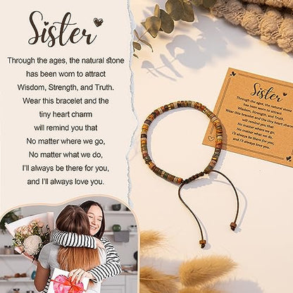 Inspirational Bracelet Gifts for Women, Natural Stone Beaded Bracelets | Thinking of You Get Well Soon Encouragement Healing Bracelets Christmas Day Birthday Gifts for Women Friends Sister - color: A-F JASPER STONE-Sister