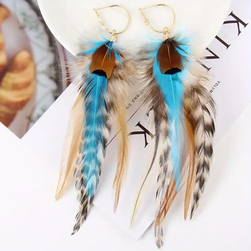 FRESHME Feather Earrings for Women - Ethnic Indian Native American Western Jewelry for Photoshoot Music Festival