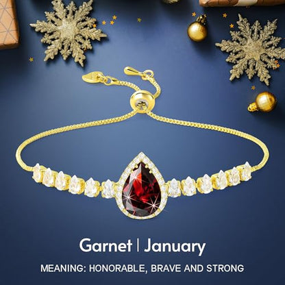 Linawe Crystal Imitation Diamond Rhinestone Charm Bracelets for Women, Gold/Silver/Rose Gold Adjustable Chain Bracelet, Teardrop Birthstone Cubic Zirconia Prom Costume Wedding Jewelry - color: Gold,Jan