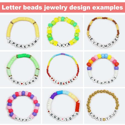 Redtwo 1600Pcs Letter Beads for Bracelets A-Z Alphabet Beads for Bracelets | 6 Styles of Colorful Alphabet Beads, Heart Smiley Number Beads, Friendship Bracelet Kit with Elastic String