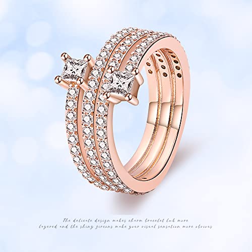 KUNSIR 925 Sterling Silver Rings Classic Cubic Zirconia Eternity Promise Statement Anniversary Wedding Bands Engagement Rings for Women Infinity Forever Love Ring Size 7-9 - style: Three-ring spiral rose gold-set clear zircon ring