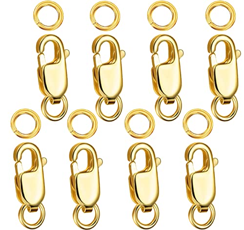 Kcctoo Silver Lobster Claw Clasp with Closed Jump Rings 14K Gold Necklace Clasps and Closures for Jewelry Making, Made in Italy 12mm(0.47inch) (8pcs Gold) - color: 8pcs Gold