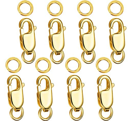 Kcctoo Silver Lobster Claw Clasp with Closed Jump Rings 14K Gold Necklace Clasps and Closures for Jewelry Making, Made in Italy 12mm(0.47inch) (8pcs Gold) - color: 8pcs Gold