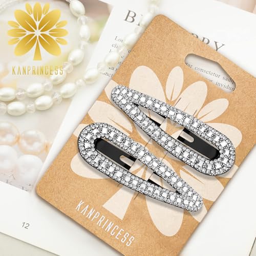 KANPRINCESS 2PCS Rhinestone Hair Clips,Snap Hair Accessories,Decorative Hair Clips,Rhinestone Barrettes For Women Girls(SET14)