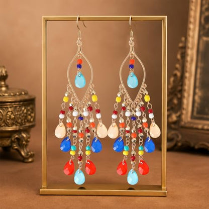 Boho Chandelier Earrings, Beaded Tasse Dangle Earring for Women, Red, Black, Blue, White, Colorful Long Earrings - color: Colorful