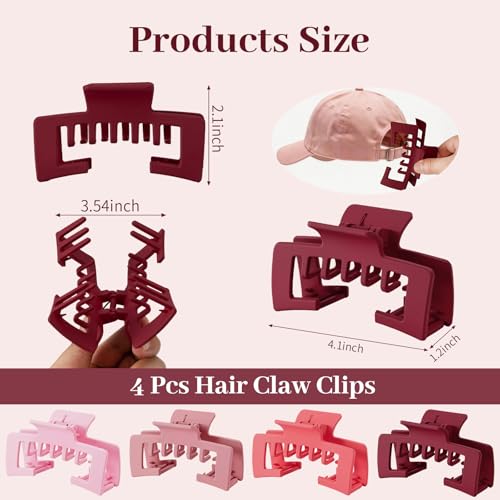 4 Pack Hat Claw Clips for Women, 4.1 Inch Large Hair Clips for Thick Hair | 2-in-1 Cute Hair Claw Clips Strong Hold Jaw Clips for Daily Styling, Baseball Cap & Trucker Hat, Rose Pink (Patent Pending) - color: Rose Pink
