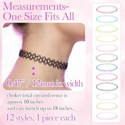 PAGOW Tattoo Choker Set, Stretchy 90s Choker Necklace, Adjustable Retro Y2K Gothic Grunge Chokers Jewelry Accessories - color: 12 Colors,12Pcs