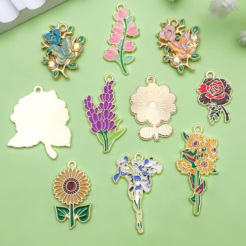 Sailanzi 20pcs Alloy enamel flower series Pendant Jewelry Making DIY Keychain Earrings Pendant Various Design Charms for Jewelry Making Bracelets Necklace (SN1100) - color: SN1100