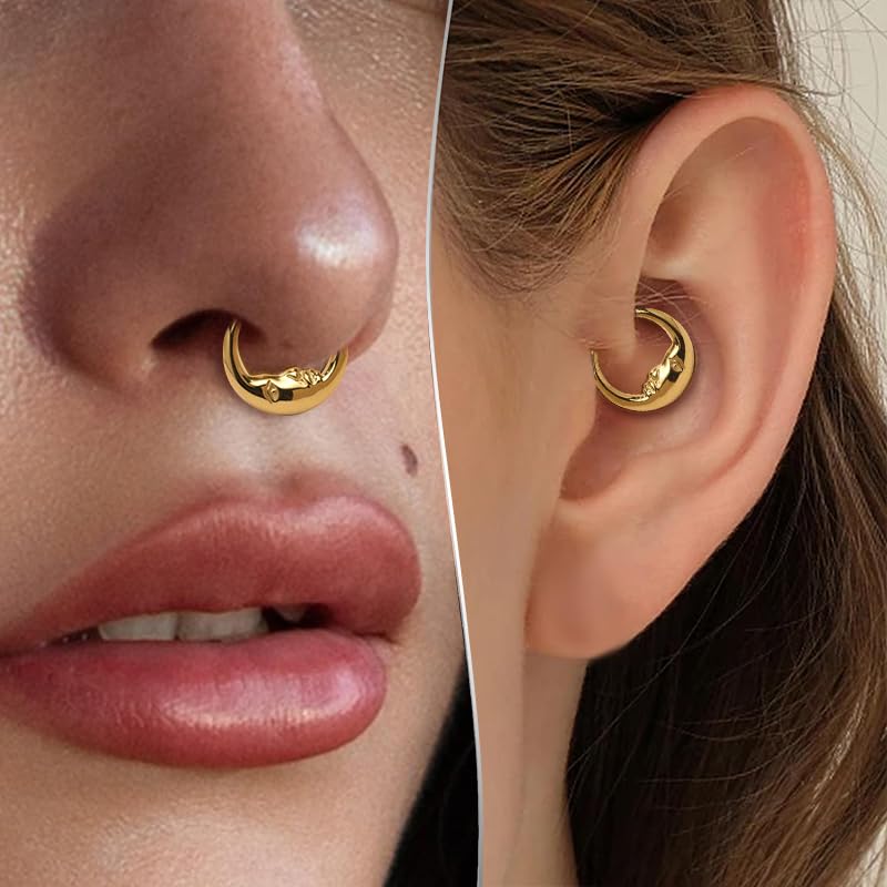 Cartilage Daith Earrings For Women Small 14K Gold Plated Hoop Hypoallergenic Helix Piercing Huggie Surgical Steel Diamond Implant Cubic Zirconia Prom Gift Jewelry - color: Style11-Gold, size: 16g-8mm