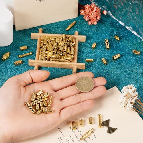 Craftdady 150Pcs Antique Gold Tube Bar Spacer Beads Tibetan Metal Column Barrel Drum Beads for Jewelry Crafts Making Hole:1-3.5mm - color: Antique Gold, Tube,150pcs