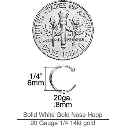 Body Candy 14k Solid Gold Nose Hoop Nose Ring, Real Gold Hypoallergenic Nose Piercing Jewelry - Handmade in USA by Master Jeweler, 20 Gauge 1/4"