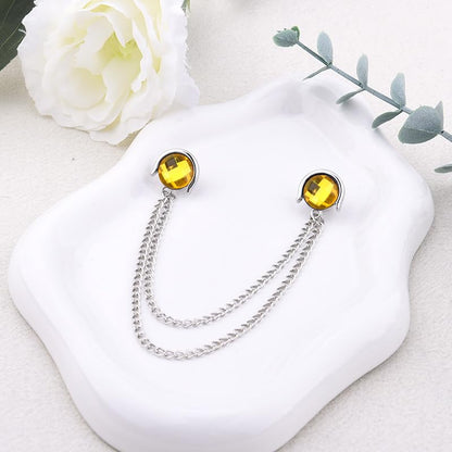 Crystal Rhinestone Brooch Mens Lapel Pins for Shirt Collar Suit Tassel Collar Chains for Shirts Badge Suit Accessories Men Brooch - color: Yellow-J