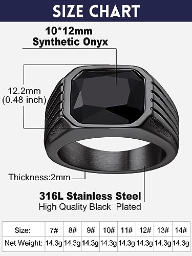 Cubic Zirconia Rings for Men Women Stainless Steel Birthstone Ring Square Cut Statement Jewelry Size 7-14 - color: Black-Black Onyx, size: 12