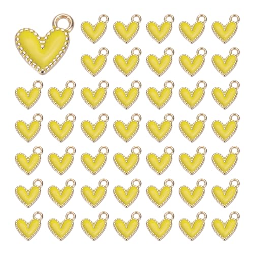 MECCANIXITY Enamel Alloy Heart Charm,Valentine Heart Pendants Love Jewelry Making Charm for DIY Necklace Bracelet Earrings Keychain - color: Yellow