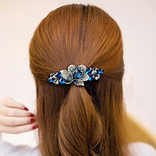 Flower Jewelry Design Hairpin Luxury Rhinestone Hair Barrette Clip Gorgeous Hair Accessories for Women(Deep Blue) - color: Deep Blue