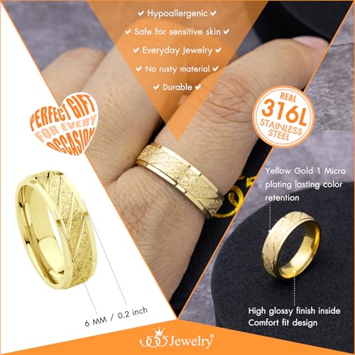 555Jewelry 4mm Sandblast Stainless Steel CZ Wedding Band Ring for Women & Men - color: Gold Style 9