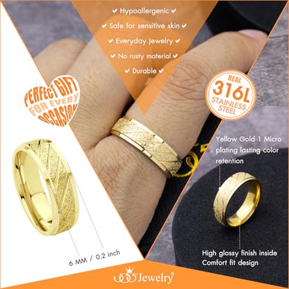 555Jewelry 4mm Sandblast Stainless Steel CZ Wedding Band Ring for Women & Men - color: Gold Style 9