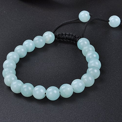 MASSIVE BEADS Natural Healing Power Gemstone Crystal Beads Unisex Adjustable Macrame Bracelets - color: Amazonite, size: 8mm
