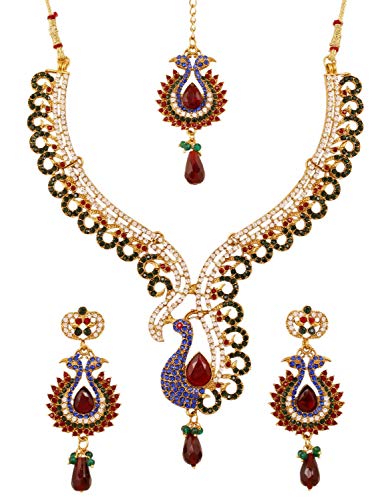 Touchstone Indian Bollywood Traditional Craftsmanship Mughal Designer Jewelry Wedding Necklace Set in Antique Gold Or White Tone for Women. - style: D411 Multicolor