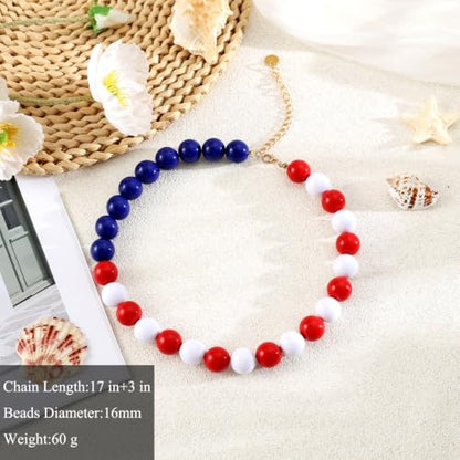 Chunky Beaded Necklace for Women 16mm Round Bead Resin Modern Statement Necklace Jewelry Accessories - color: colorful 06