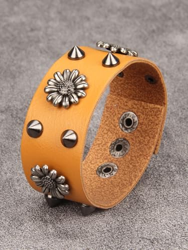 Jeilwiy Punk Leather Wristbands for Men Bracelets Handmade Wide Cuff Bangle Braided Jewelry Black Brown Adjustable - Punk Father's Gifts - color: HGB151-Orange