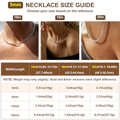 NOKMIT Chunky Cuban Link Curb Chain Necklace for Women Men Dainty 18K Gold Silver Tone Choker Thick Trendy Statement Diamond Cut Punk Hip Hop Cuban Chain Jewelry Gifts Unisex Size 5mm/9mm/13mm/16mm - color: 5mm-Gold, size: 16inches
