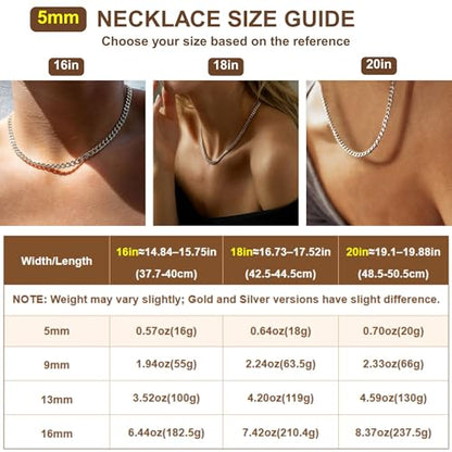 NOKMIT Chunky Cuban Link Curb Chain Necklace for Women Men Dainty 18K Gold Silver Tone Choker Thick Trendy Statement Diamond Cut Punk Hip Hop Cuban Chain Jewelry Gifts Unisex Size 5mm/9mm/13mm/16mm - color: 5mm-Gold, size: 20inches