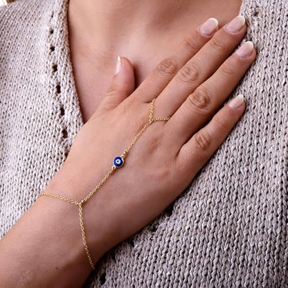 Evil Eye, Heart, Cross-Gold Ring Bracelet Hand Chain Layered Finger Bracelets for Women Delicate Link Chain Jewelry - style: evil eyes