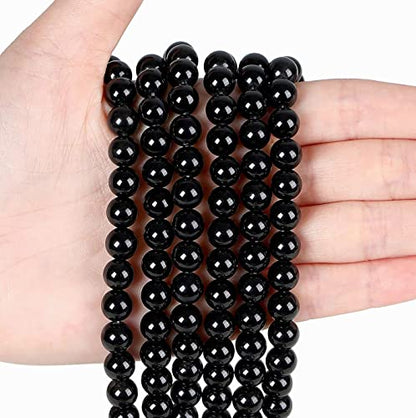 LAIDANLA Black Obsidian 8mm Natural Stone Beads Round Loose Gemstone Stone Beads for DIY Bracelet Necklace Earrings Jewelry Making Polishing Genuine Real Beading 96PCS 2 Strand 32" - color: Black, size: 8mm