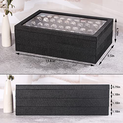 Julysky 4 Pcs/set Stackable Jewelry Organizer Trays with Glass Lid,100 Slots Ring Holder,Bracelet Displays Stand for Selling Necklace Earring Rack - size: 100slot+12grid+24grid