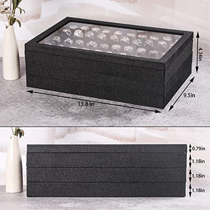 Julysky 4 Pcs/set Stackable Jewelry Organizer Trays with Glass Lid,100 Slots Ring Holder,Bracelet Displays Stand for Selling Necklace Earring Rack - size: 100slot+12grid+24grid