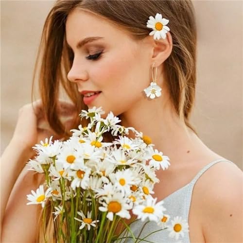 WCRAZYE Bohemian Daisy Flower Earrings Necklace Sets for Women Unique Trendy Boho Matte 3D Gold Flower Floral Petal Statement Earring Wedding Jewelry - color: White