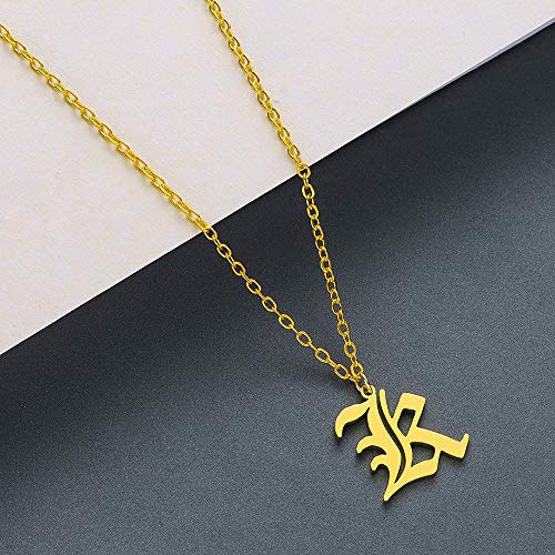 Women's Old English Initial Necklace 18K Gold Plated Stainless Steel Letter Pendant Gift - style: K