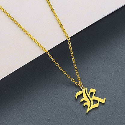 Women's Old English Initial Necklace 18K Gold Plated Stainless Steel Letter Pendant Gift - style: K