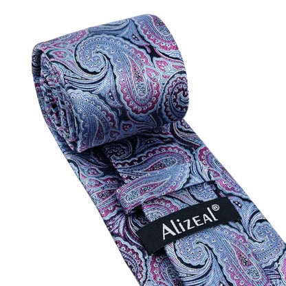 Alizeal Mens Gradient Paisley Necktie and Pocket Square Set | Elegant Design Perfect for Weddings Banquets Business Formal Events - color: 900-blue+magenta