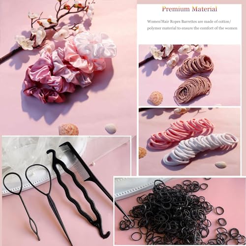 YANRONG Hair Accessories Set: 755PCS Seamless Ponytail Holders, Scrunchies, Hair Bands, and Hair Ties for Thick and Curly Hair (Gradient Powder) - color: 755PCS (gradient powder)