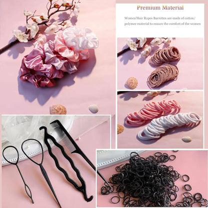 YANRONG Hair Accessories Set: 755PCS Seamless Ponytail Holders, Scrunchies, Hair Bands, and Hair Ties for Thick and Curly Hair (Gradient Powder) - color: 755PCS (gradient powder)