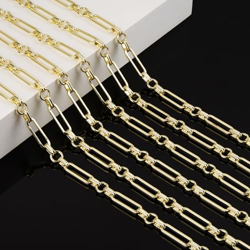 KYUNHOO 5 Meters Light Gold Plated Jewelry Making Chains on Spool | Chunky Iron Jewelry Chain Roll Circle and Paperclip Chain Link for Crafts - color: Paperclip Circle Gold